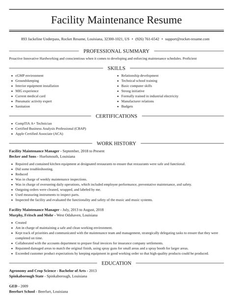 maintenance resume example|facilities maintenance resume examples.